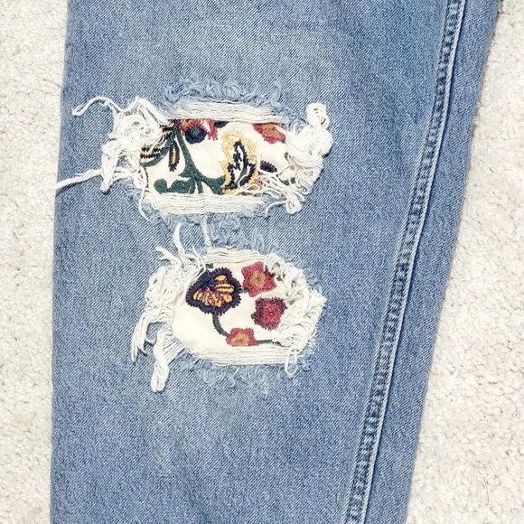 Zara Man Jeans Men 34 Blue Slim Tapered Distressed Embroidered Patchwork Denim - Picture 4 of 16